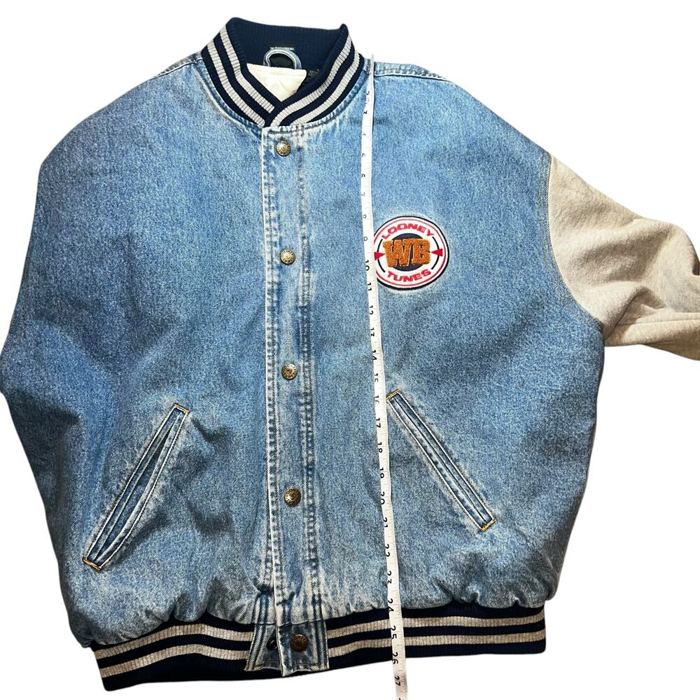 Vintage 90s Looney Tunes Vintage Denim Varisity jacket embroidered size large - Picture 10 of 14